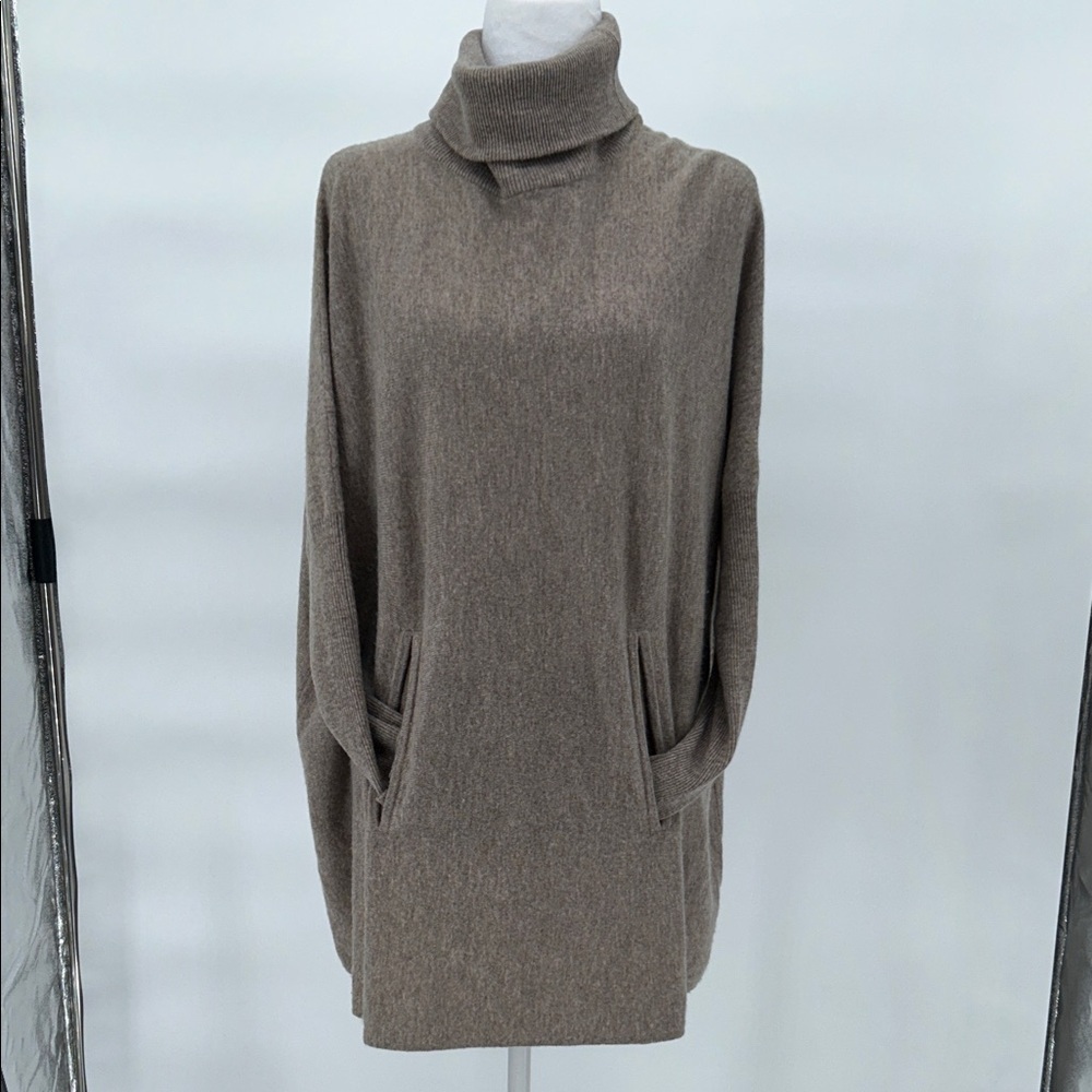 Garnet Hill Wool Cashmere Turtleneck Sweater Dress Taupe Size 8 - Picture 3 of 12
